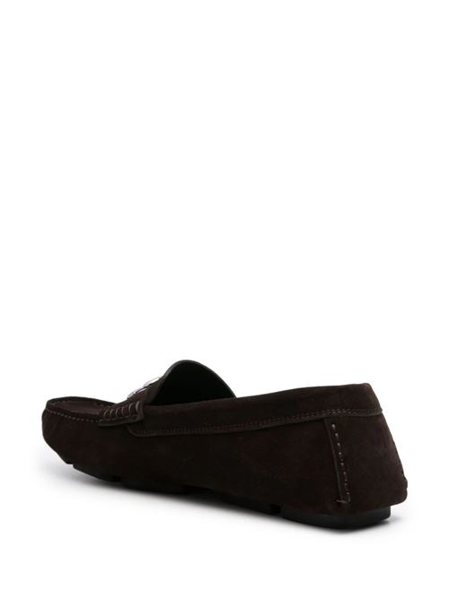 coffee brown calf suede logo plaque slip-on Dolce & Gabbana | A50598AT44180081